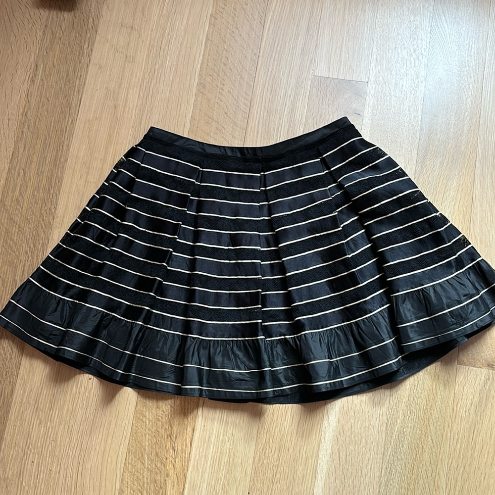 Jill Stuart black satin and lace striped skirt with gold detail